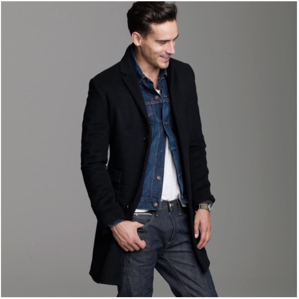 J.Crew Wool Cashmere Blend Westbourne Topcoat Classic Winter Elegant Black Sz L